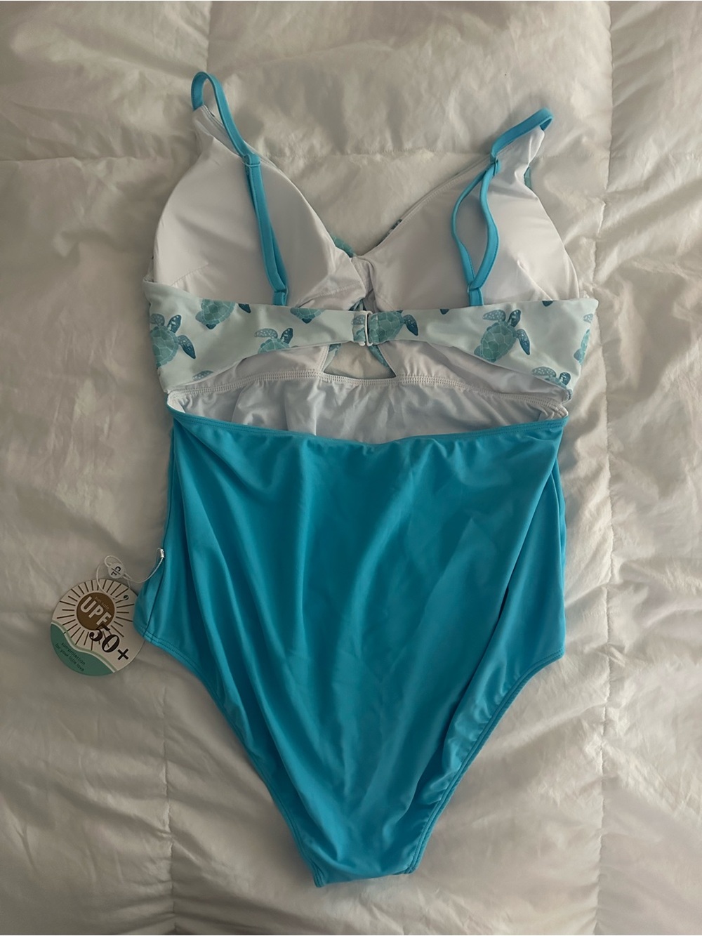Caden Lane Blue and White Turtle Print One-Piece - Picture 3 of 4